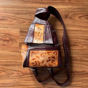 Handcrafted Mexican leather backpack purse